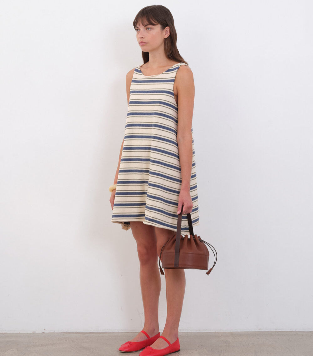 Cawley Studio Cotton Striped Thea Knit Dress Merengue Khaki/Tahti