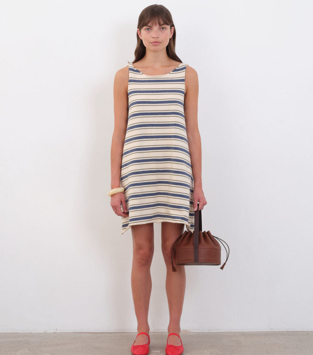 Cawley Studio Cotton Striped Thea Knit Dress Merengue Khaki/Tahti