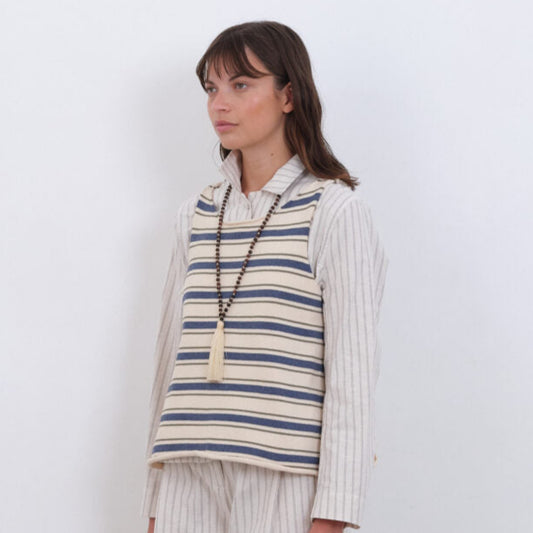 Cawley Studio Cotton Striped Thea Knit Top Merengue Khaki/Tahti