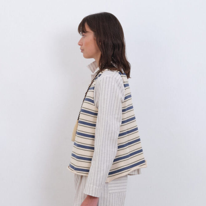 Cawley Studio Cotton Striped Thea Knit Top Merengue Khaki/Tahti