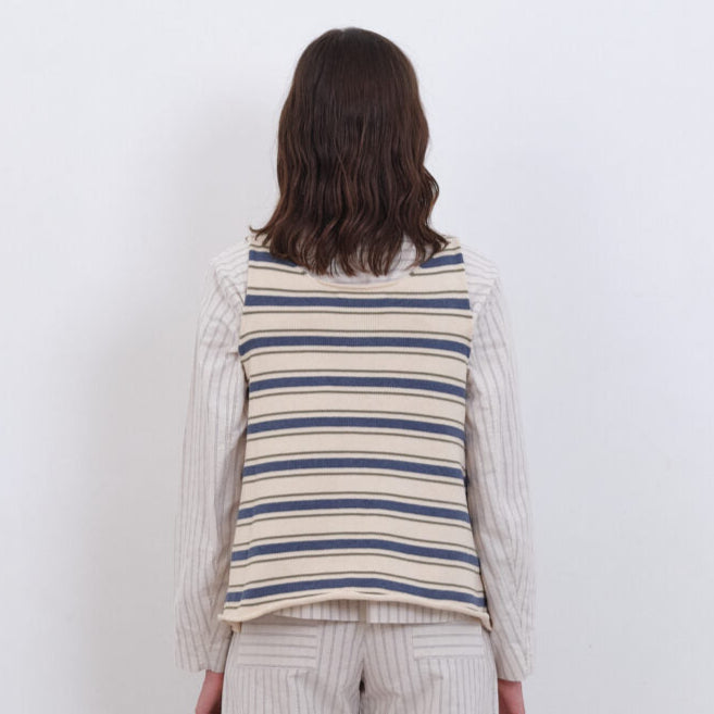 Cawley Studio Cotton Striped Thea Knit Top Merengue Khaki/Tahti
