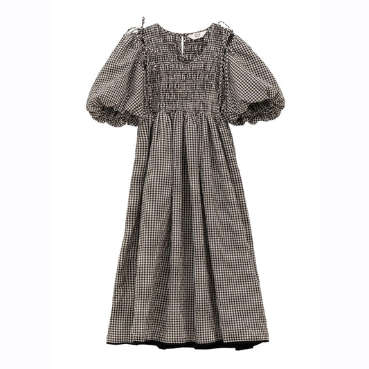 Emin+Paul Puff Sleeve Tie Dress Black Check