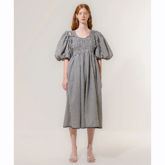 Emin+Paul Puff Sleeve Tie Dress Black Check