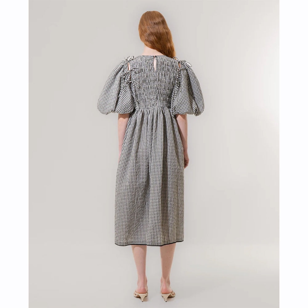 Emin+Paul Puff Sleeve Tie Dress Black Check