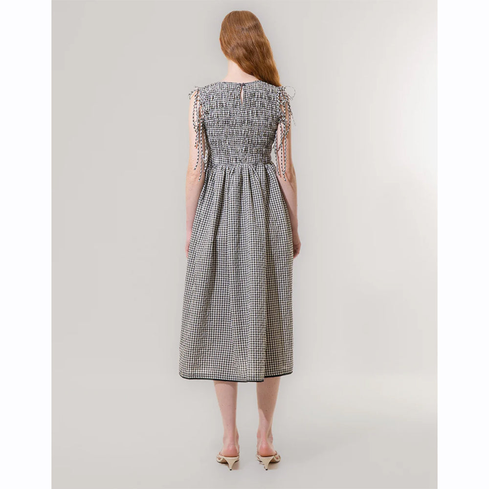 Emin+Paul Puff Sleeve Tie Dress Black Check