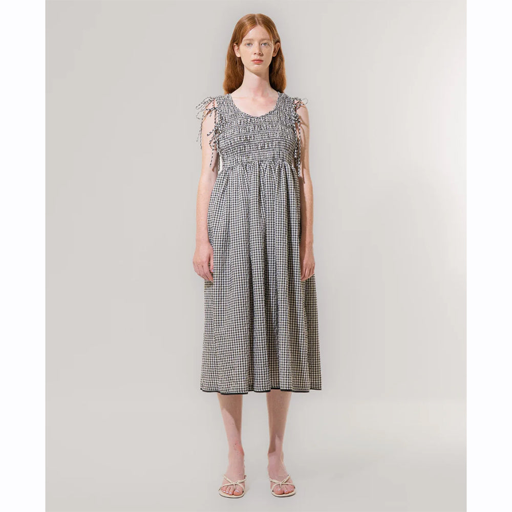 Emin+Paul Puff Sleeve Tie Dress Black Check