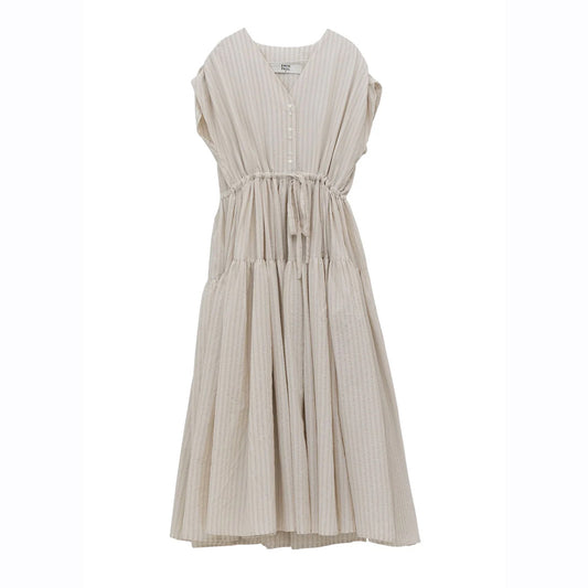 Emin+Paul Shirred Waist Dress Beige Stripe