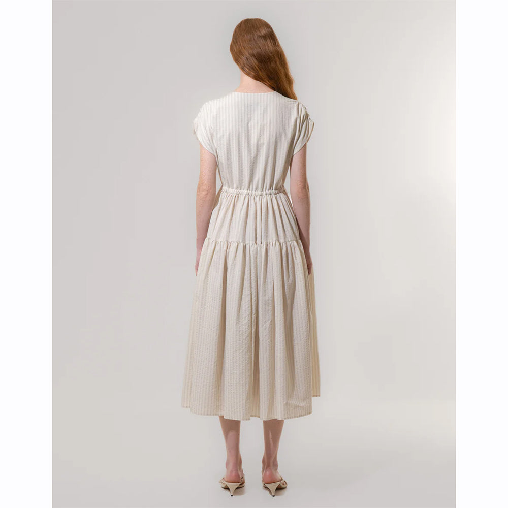 Emin+Paul Shirred Waist Dress Beige Stripe
