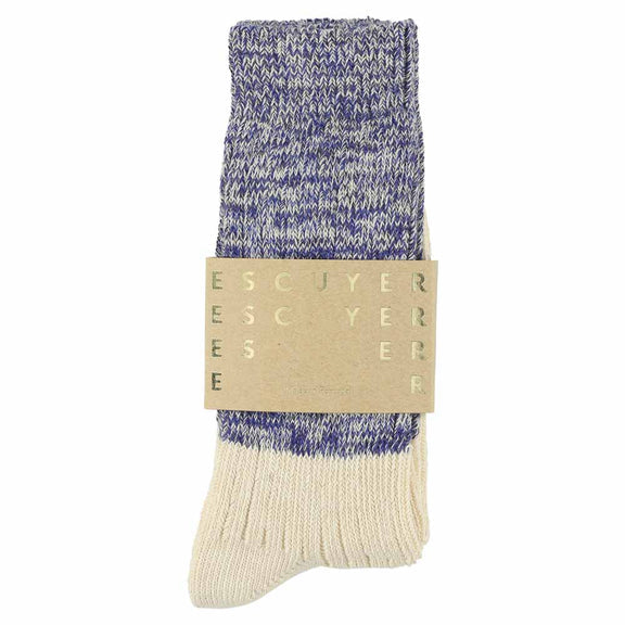 Escuyer Melange Blend Block Socks  Bright Blue / Ecru