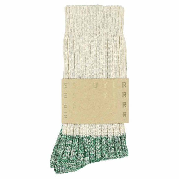 Escuyer Melange Blend Block Socks Ecru / Green