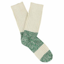 Load image into Gallery viewer, Escuyer Melange Blend Block Socks Ecru / Green

