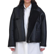 Load image into Gallery viewer, Cawley Studio Leather Black Straight Hair Flying Jacket Black
