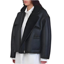 Load image into Gallery viewer, Cawley Studio Leather Black Straight Hair Flying Jacket Black
