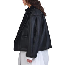 Load image into Gallery viewer, Cawley Studio Leather Black Straight Hair Flying Jacket Black
