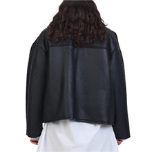 Load image into Gallery viewer, Cawley Studio Leather Black Straight Hair Flying Jacket Black
