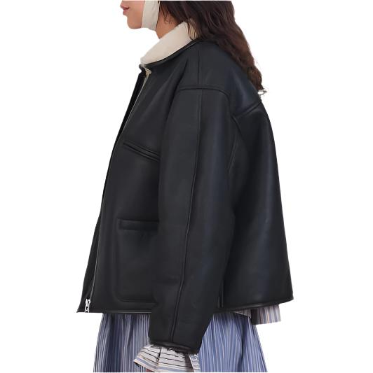 Cawley Studio Leather Black Straight Hair Flying Jacket Chocolate/Seal