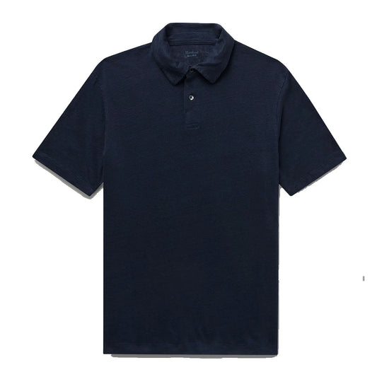 Hartford Knitted Linen SS Polo Marine Blue