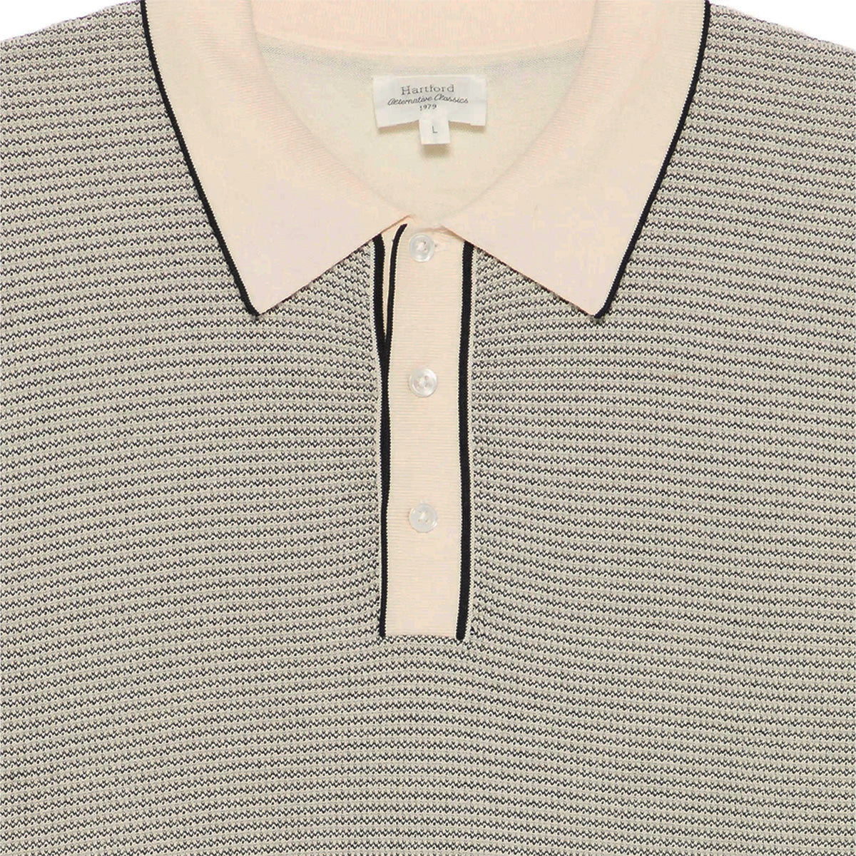 Hartford Knitted Pullover Jacquard Polo Off White