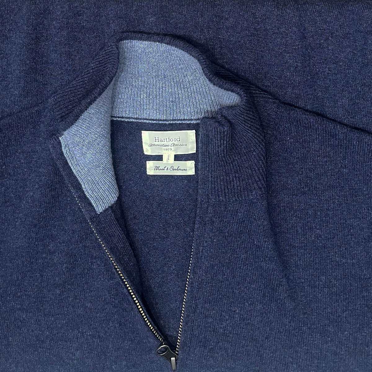 Hartford Pullover Zip-up Cashmere Knit Indigo