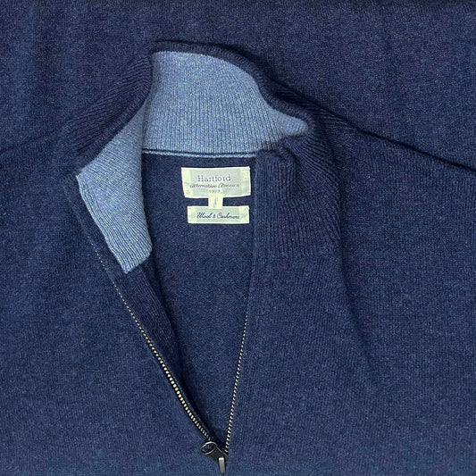 Hartford Pullover Zip-up Cashmere Knit Indigo