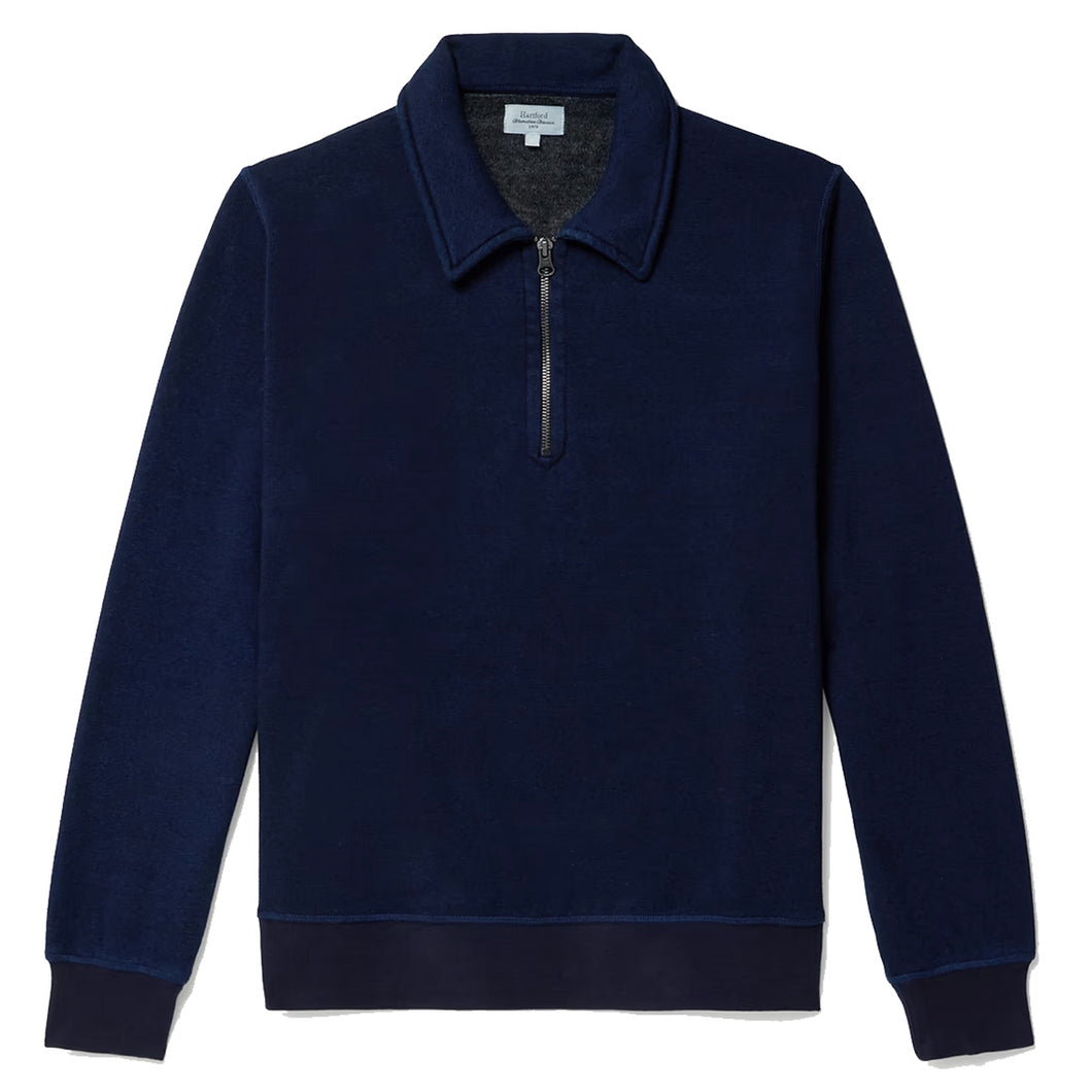 Hartford Zipper Polo Knit Sweatshirt Indigo