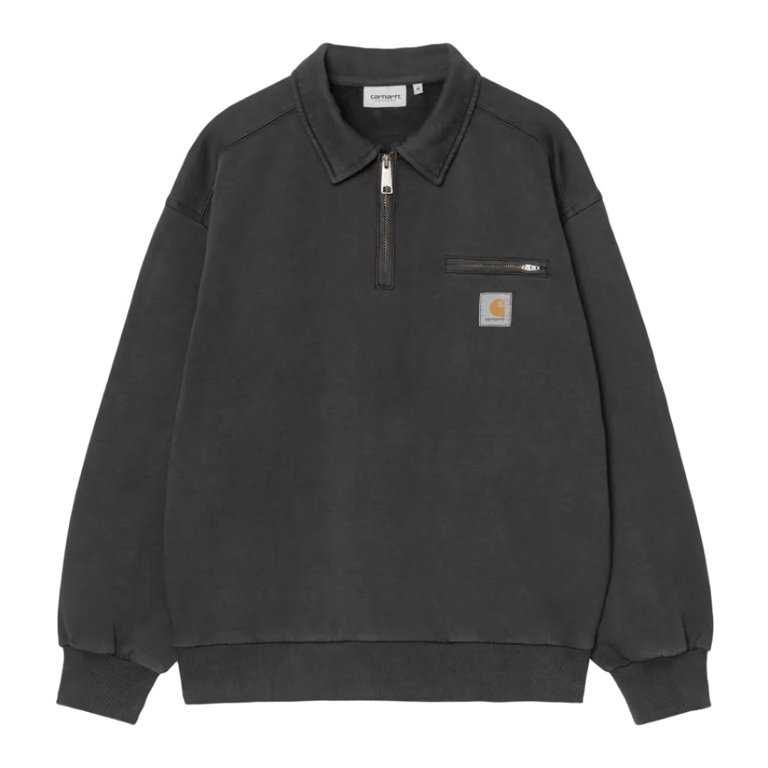 Carhartt WIP Detroit Half Zip Sweatshirt Black Stone Washed