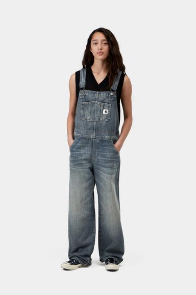 Carhartt W' Bib Overall Straight Blue worn used wash