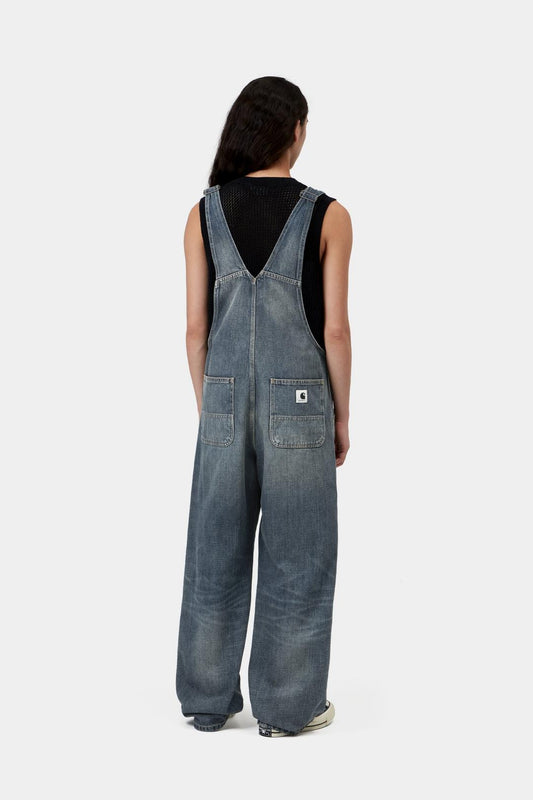 Carhartt W' Bib Overall Straight Blue worn used wash
