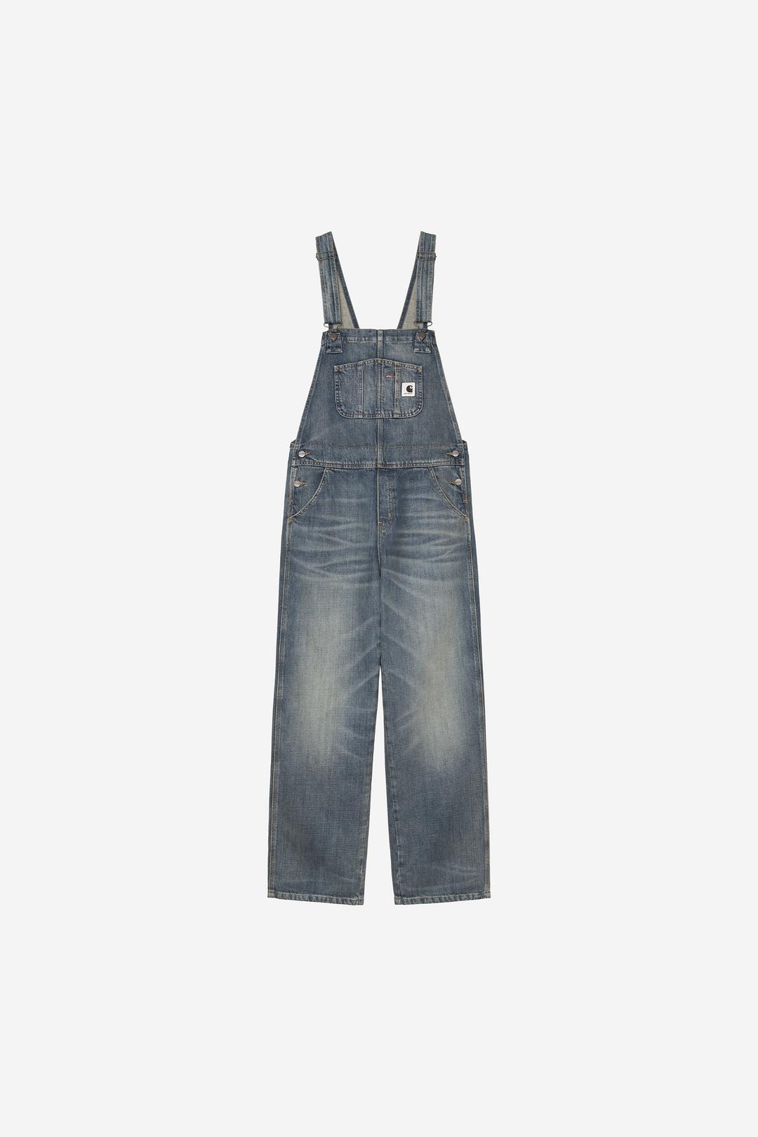 Carhartt W' Bib Overall Straight Blue worn used wash