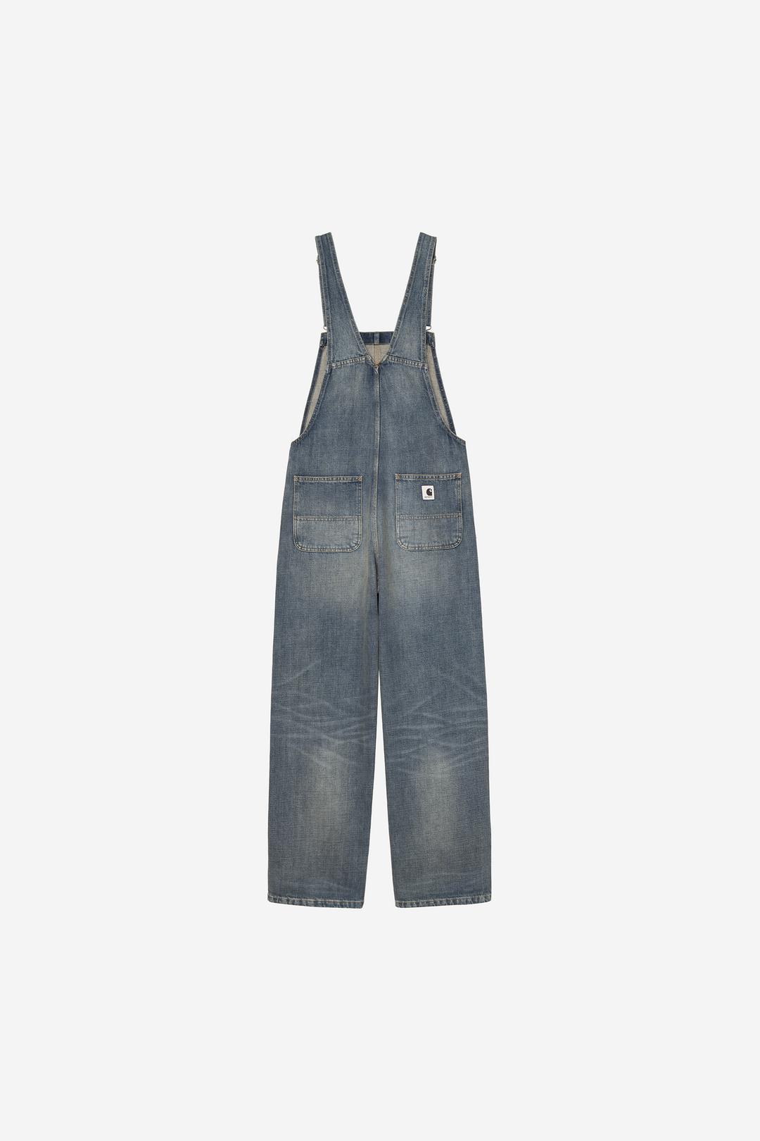 Carhartt W' Bib Overall Straight Blue worn used wash