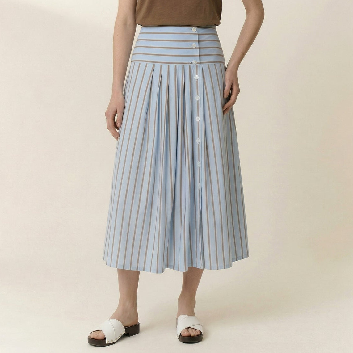 Leon & Harper Joyau Striped Skirt White
