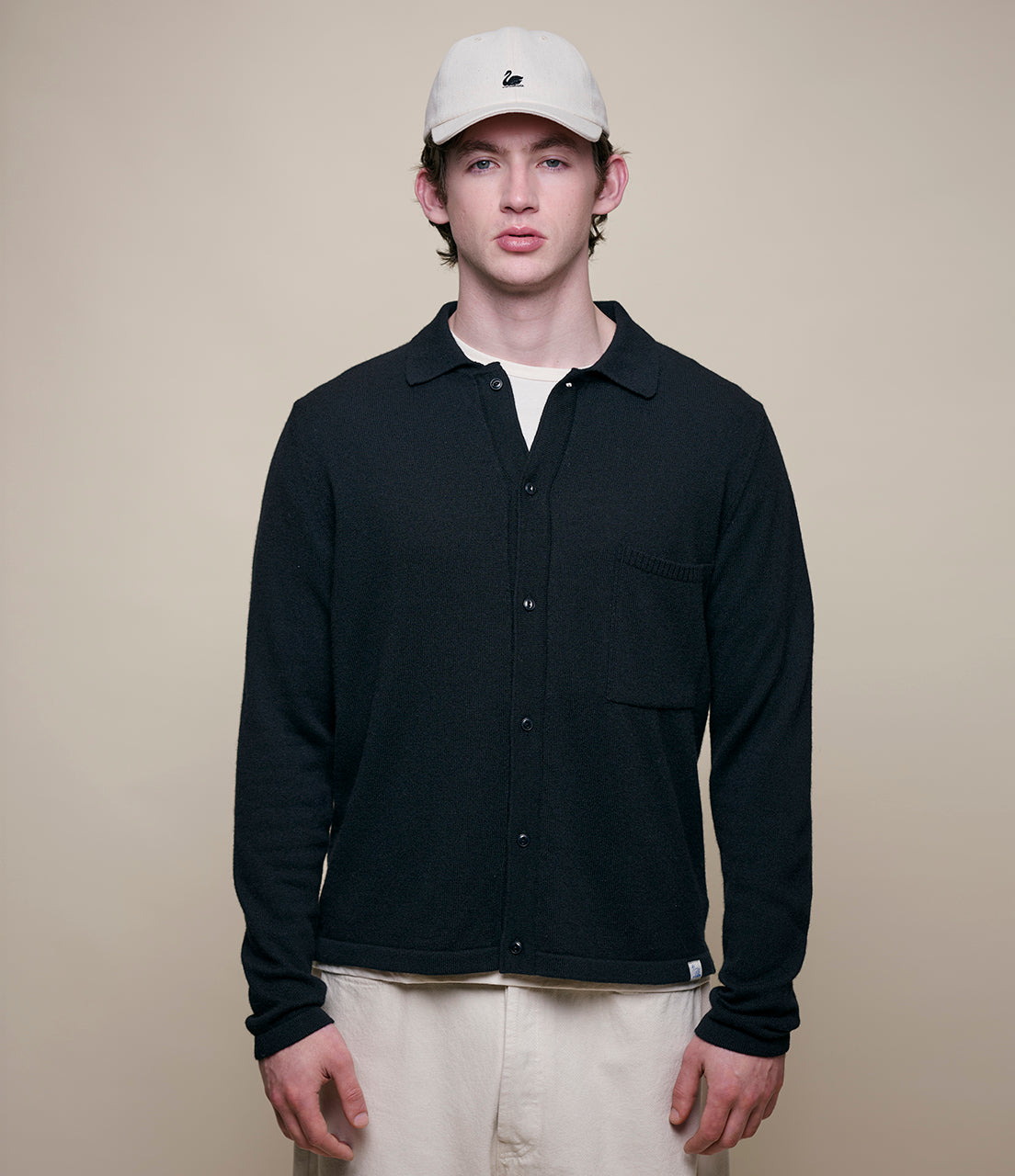 Merz b. Schwanen Merino Wool-Cashmere-Silk LS Shirt Black