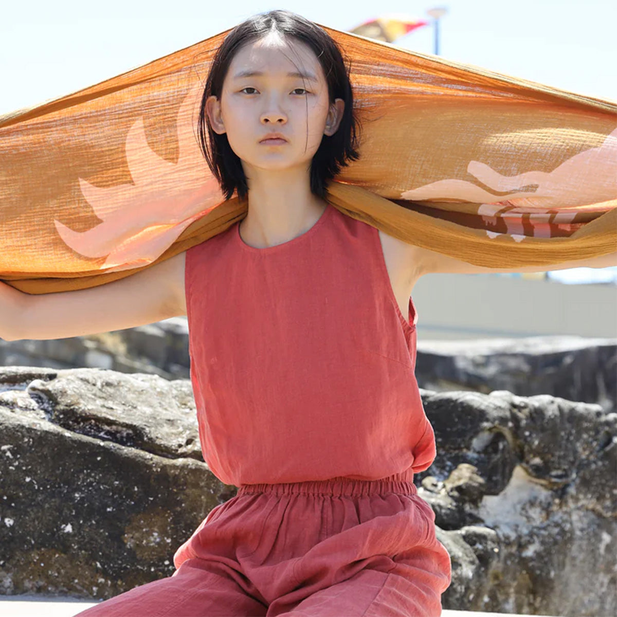 L.F.Markey Basic Linen Vest Paprika