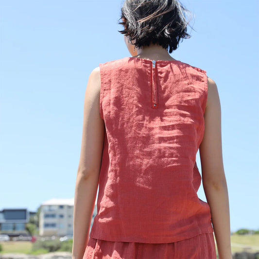 L.F.Markey Basic Linen Vest Paprika