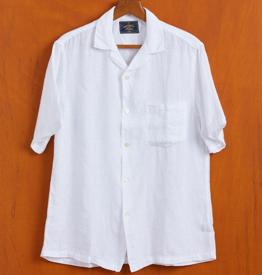 Portuguese Flannel Linen Camp Collar White