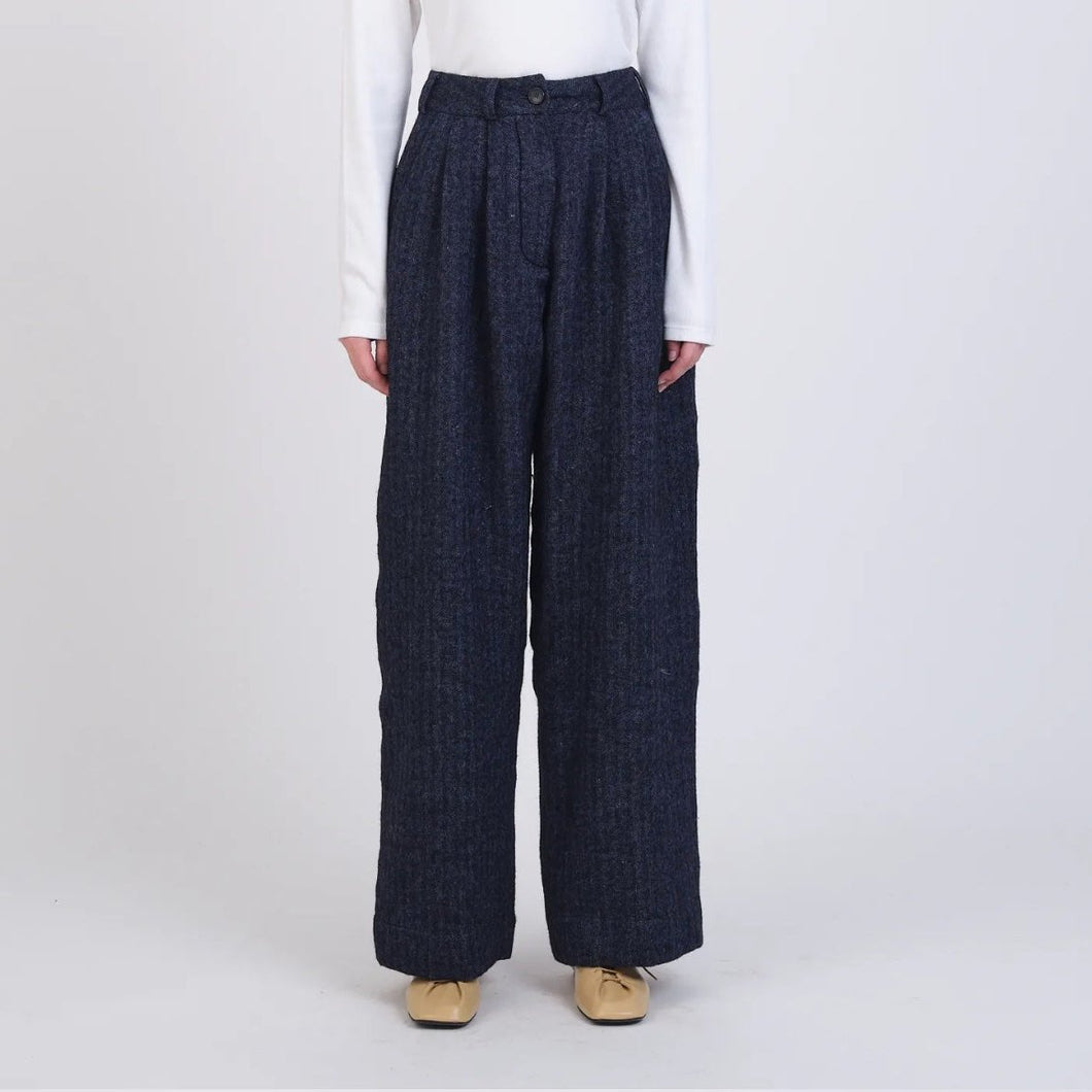 Cawley Studio Japanese Linen/Wool Mara Trouser Herringbone Navy