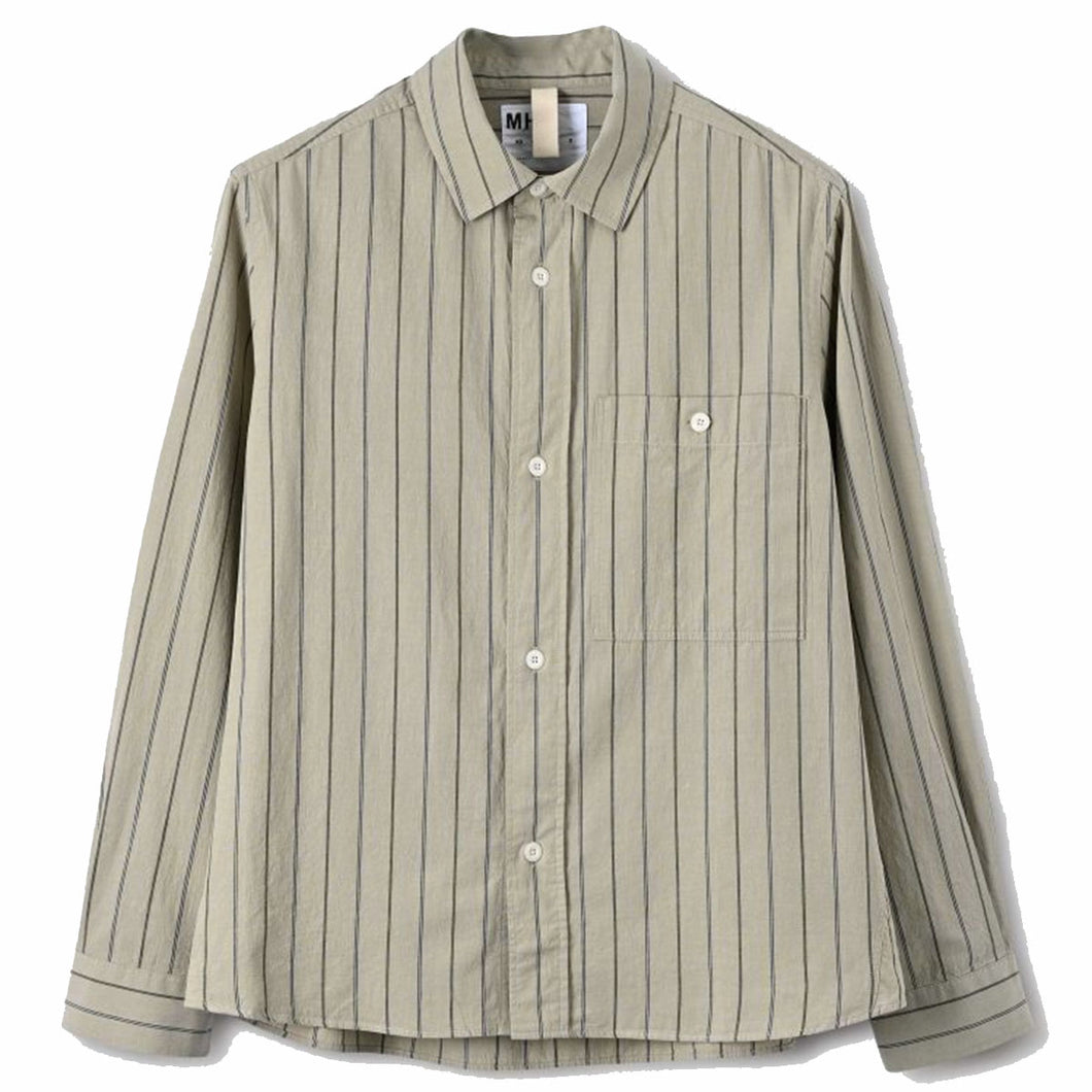 MHL Overall Shirt Wide Stripe Cotton Linen Stone / Navy / Bark