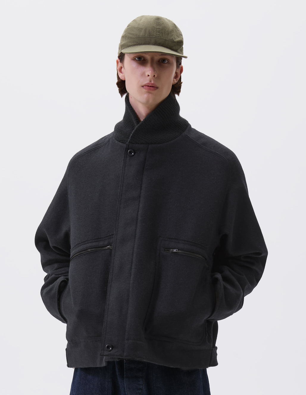 MHL Rib Jacket Coarse Melton Wool Ink