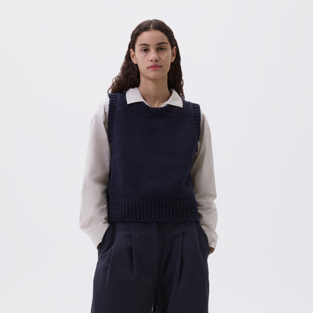 MHL W' 3 Chunky Crew Neck Slipover British Merino Rich Navy