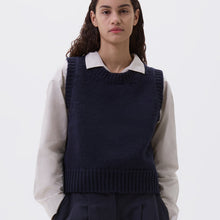 Load image into Gallery viewer, MHL W&#39; 3 Chunky Crew Neck Slipover British Merino Rich Navy
