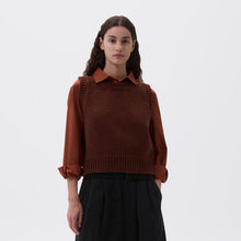 Load image into Gallery viewer, MHL W&#39; 3 Chunky Crew Neck Slipover British Merino Rust Brown
