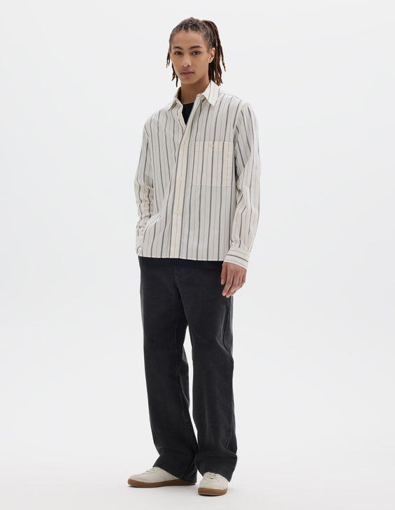 MHL Overall Shirt Japanese Wide Stripe Off White / Navy