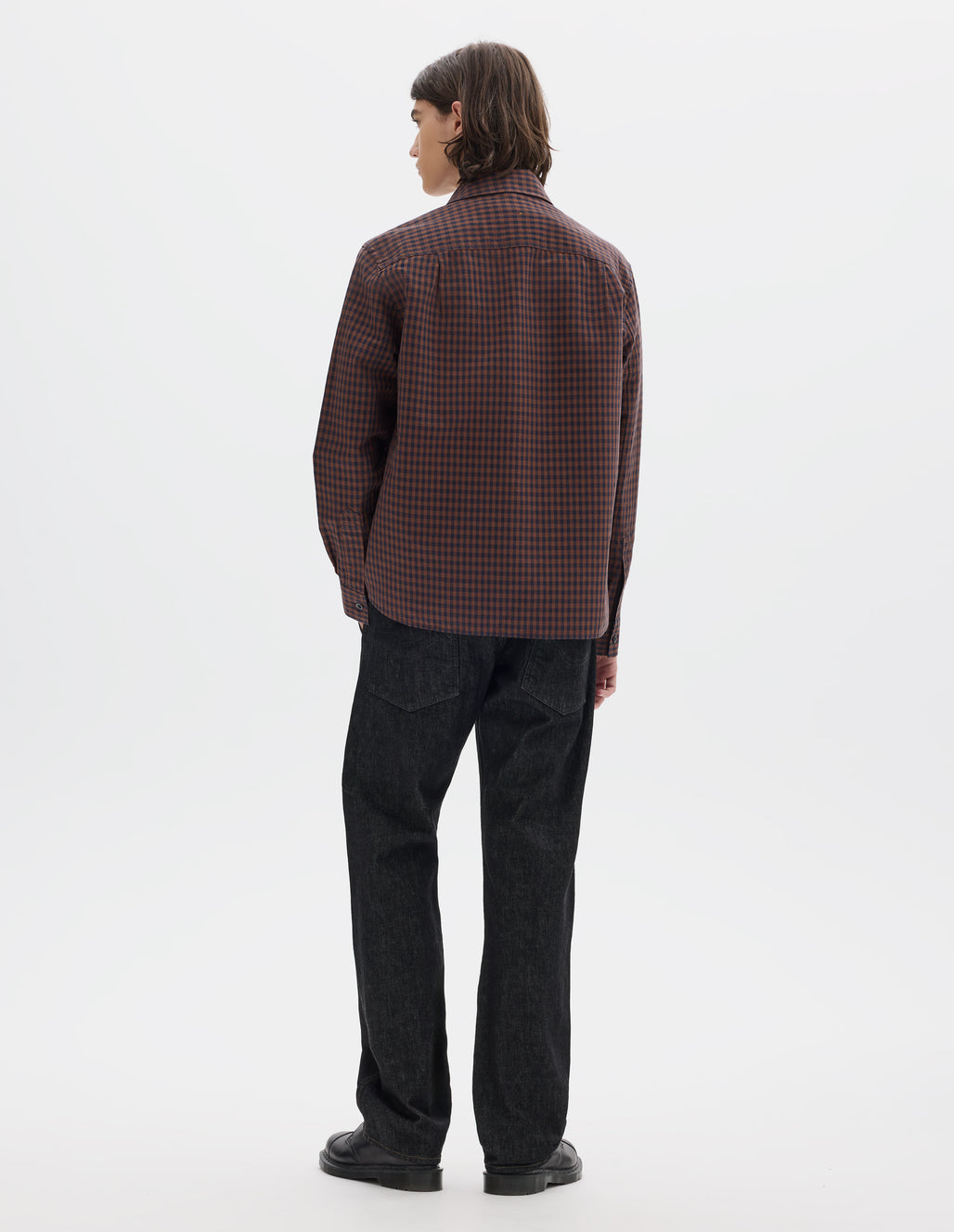 MHL Overall Shirt Irregular Cotton Linen Gingham  Chestnut / Ink