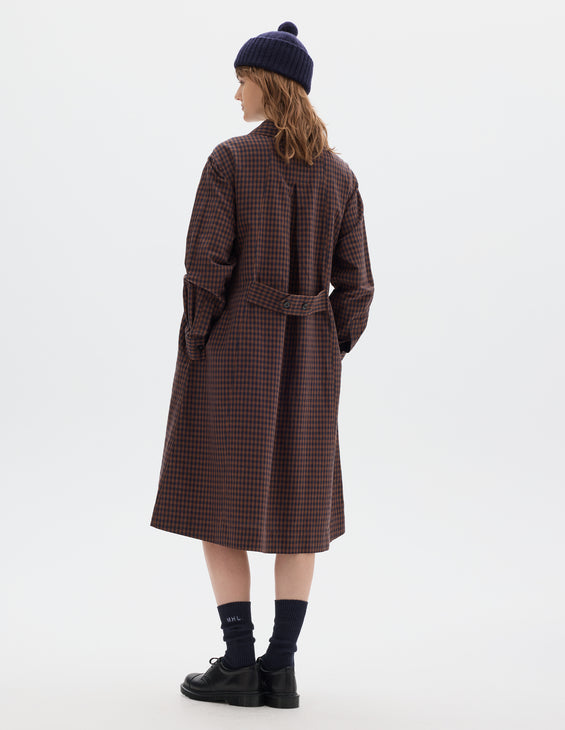 MHL W' Offset Placket  Linen Dress Gingham / Chestnut