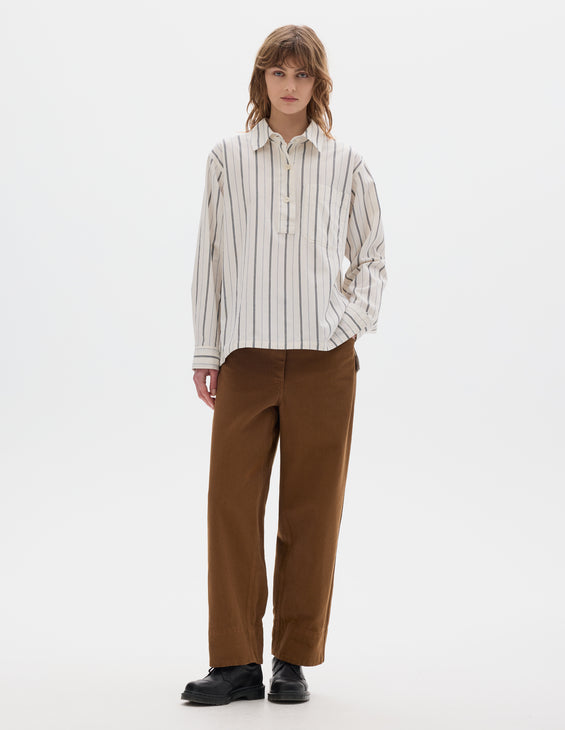 MHL W' Long Pull On Shirt Wide Stripe White / Navy
