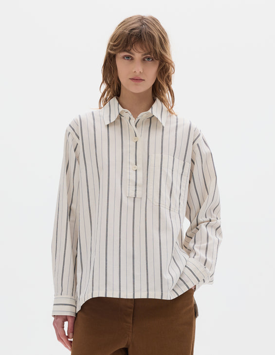 MHL W' Long Pull On Shirt Wide Stripe White / Navy