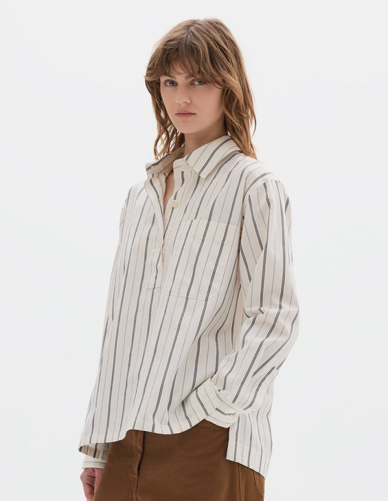 MHL W' Long Pull On Shirt Wide Stripe White / Navy