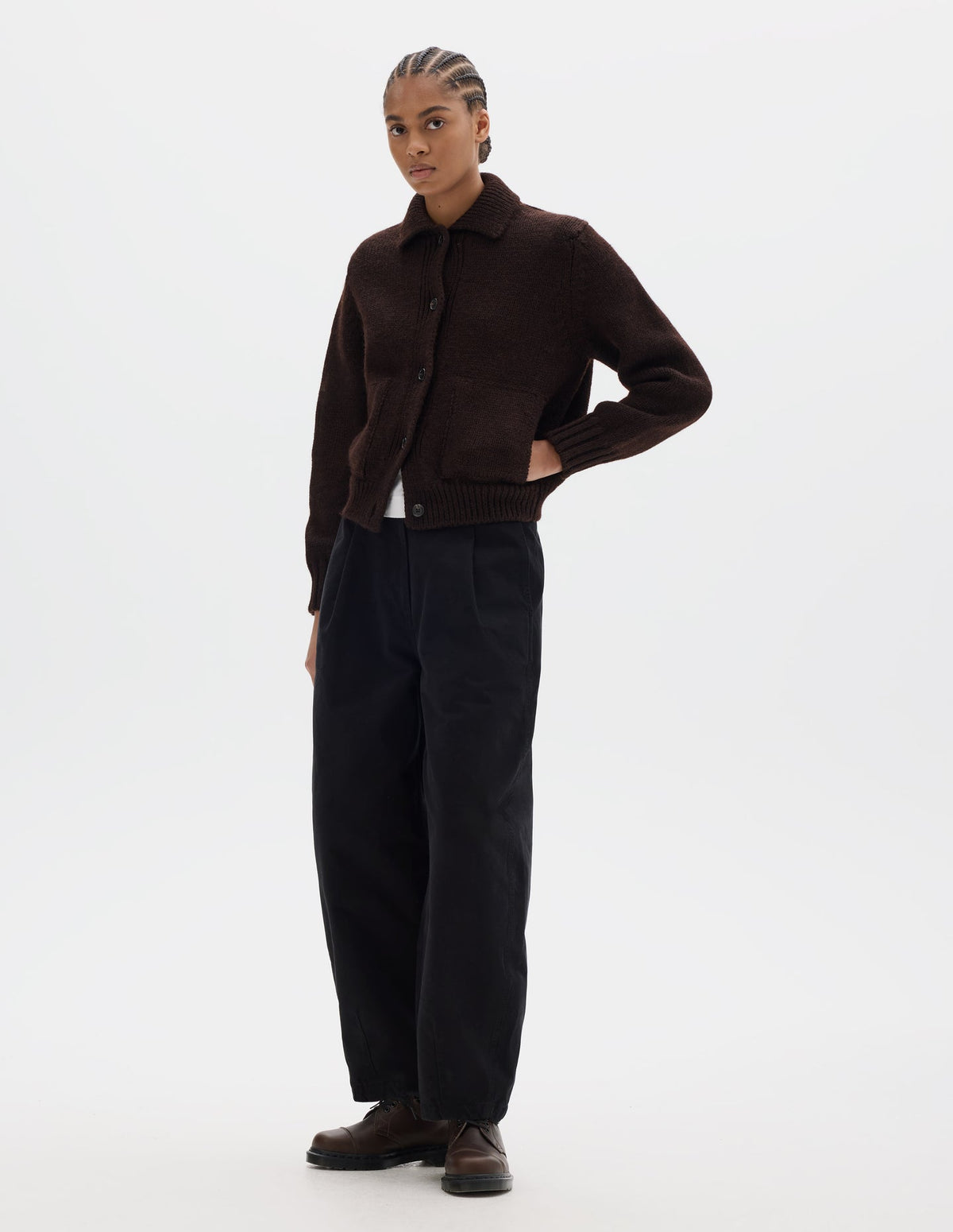 MHL W' Bomber Cardigan British Wool Dark Brown