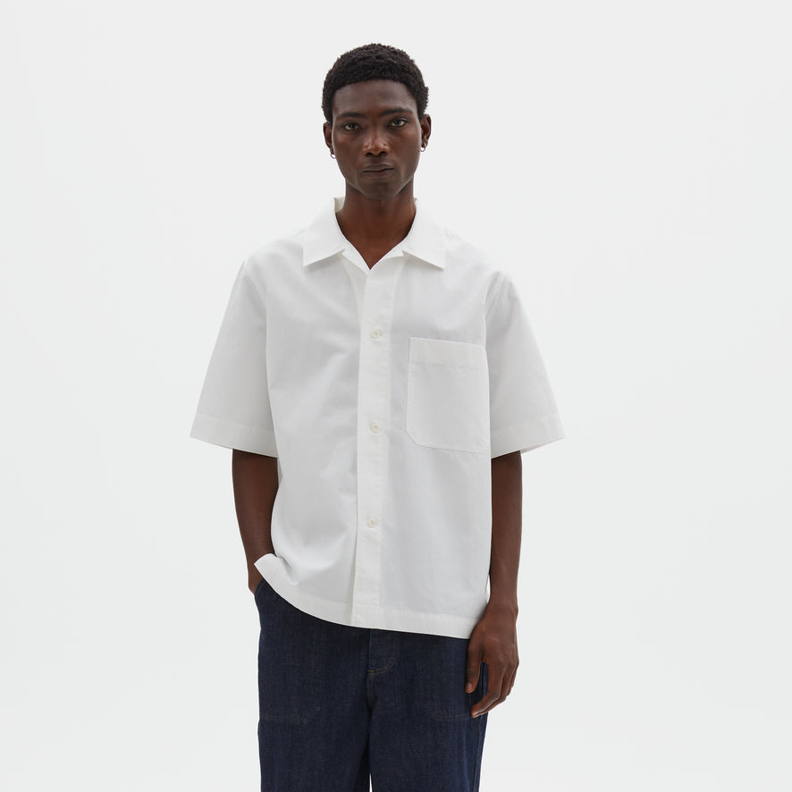 MHL S/S PJ Shirt Cotton Linen Poplin Chalk