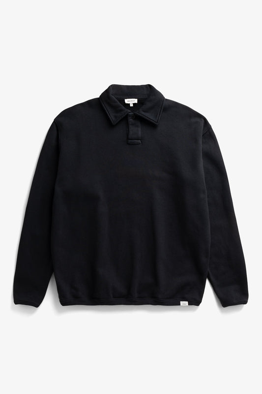 Norse Projects Hjartdal Brushed Diagonal Cotton Fleece Polo Black